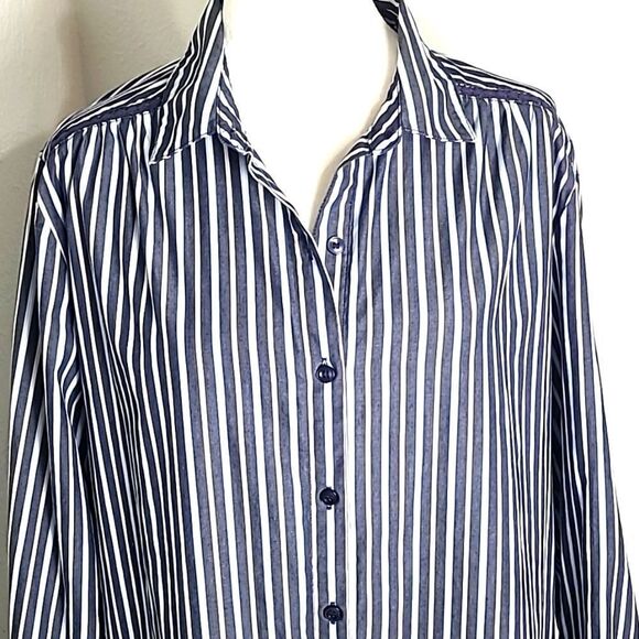 Time & Tru Buttondown Shift Dress, Blue & White Stripe, Size Large (12-14) - Picture 2 of 9